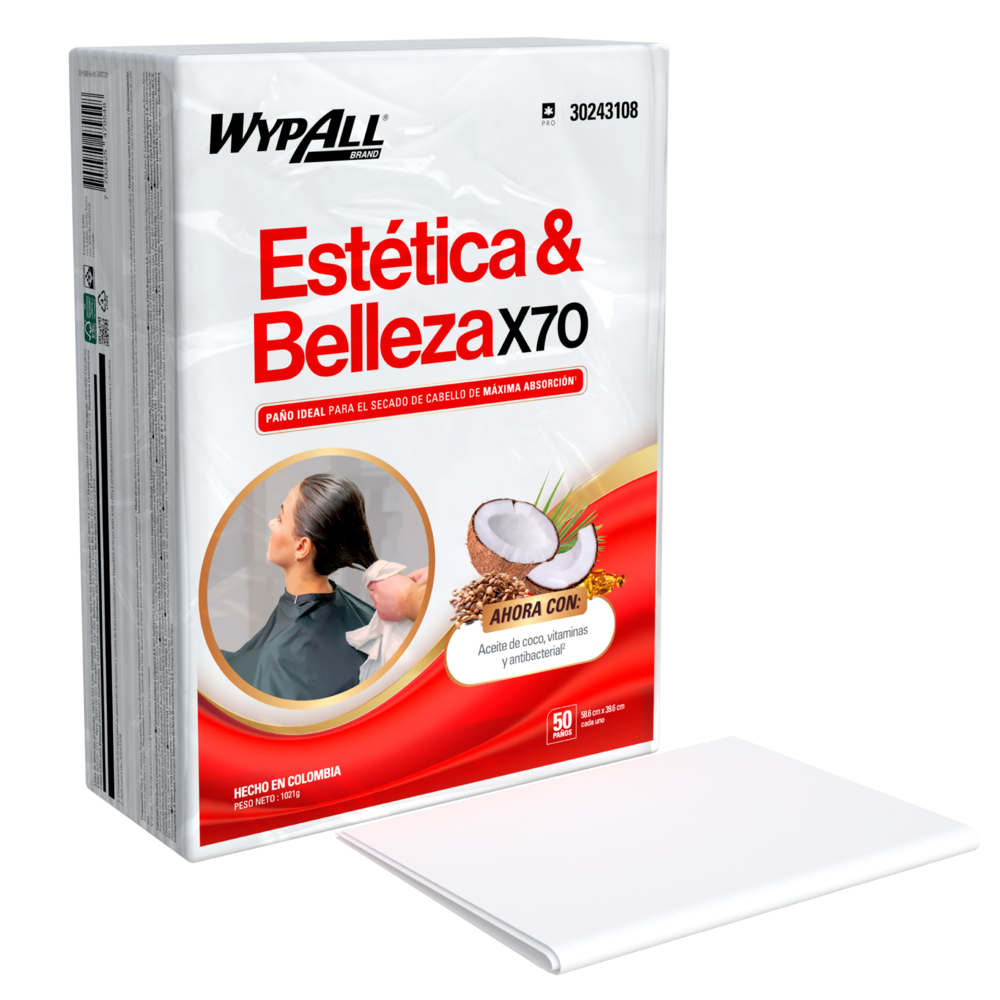 WypAll® Estética y Belleza X70 Paños Doblados, 30243108, Paños de Limpieza,  6 paquetes x 50 paños (300 en total) - S061511551