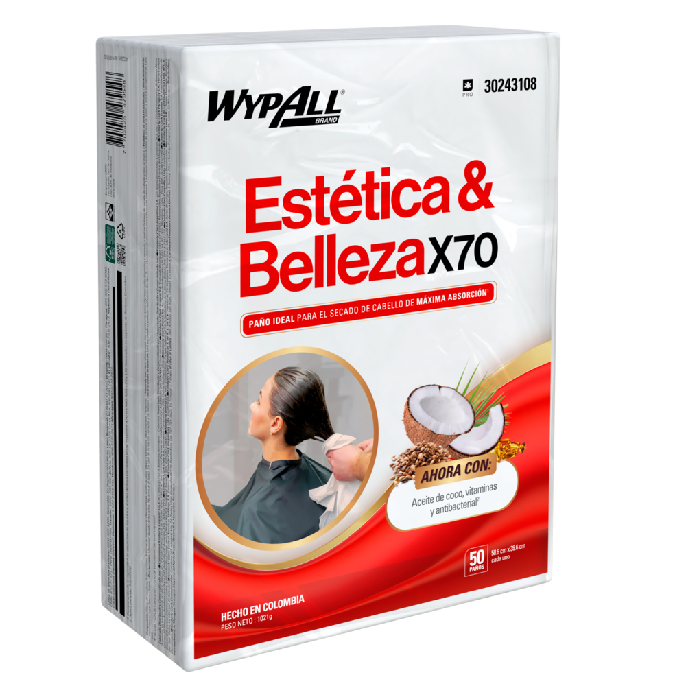 WypAll® Estética y Belleza X70 Paños Doblados, 30243108, Paños de Limpieza,  6 paquetes x 50 paños (300 en total) - S061511551