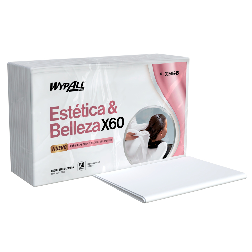 WypAll® Paños de limpieza X60 Belleza Doblados, 30246245, Paños de Limpieza, 12 paquetes x 50 paños (600 en total) - S063977640