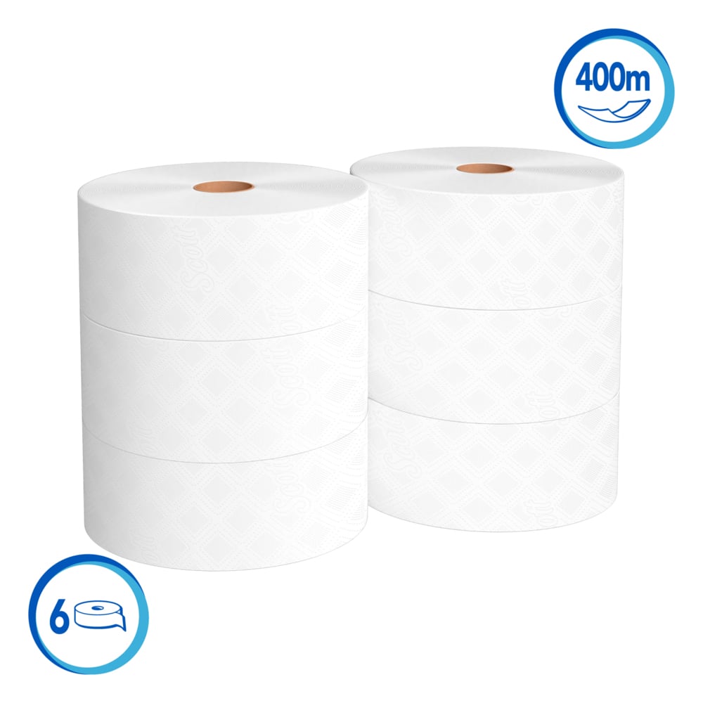 Scott® Basic Papel Higiénico en Rollo 30223334 - Hoja Sencilla - 400m/Rollo, 6 Rollos/Caja (2400m)​ - S050068280