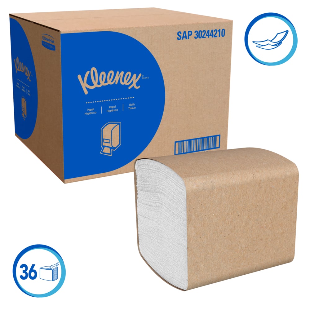 Kleenex® Papel Higiénico Intercalado 30244210 - Hoja Doble - Hojas/Paquete, Paquetes/Caja - S062417721