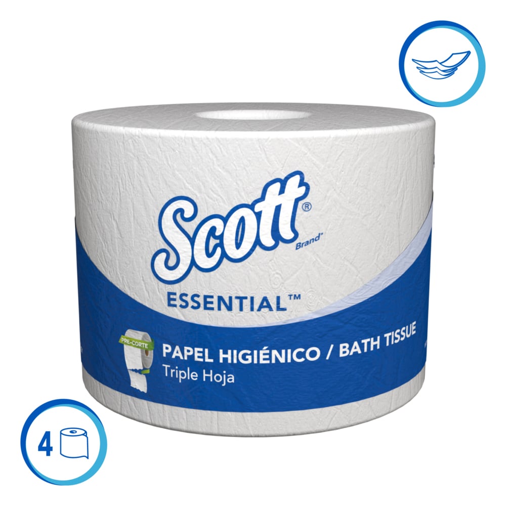 Scott® Essential Papel Higiénico en Rollo 30243350 - Hoja Triple - 28m/Rollo, 24 Rollos/Bolsa - S061682425