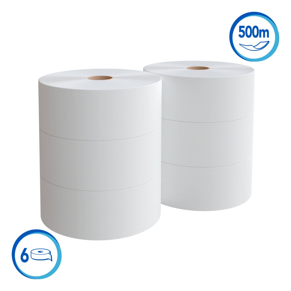 Scott® Basic Papel Higiénico en Rollo 30241407 - Económico, Hoja Sencilla - 500m/Rollo,  6 Rollos/Caja (3000m)​ - S060466563