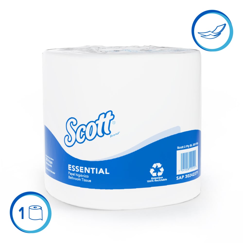 Scott® Essential Papel Higiénico en Rollo 30242371 - Hoja Doble - 200 hojas/Rollo, 24 Rollos/Caja (4800 hojas) - S061387493