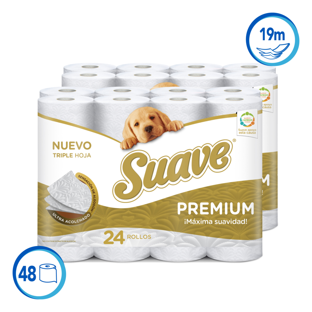 Suave® Papel Higiénico en Rollo 30244387 - Hoja Triple - 19m/Rollo, 48 Rollos/Caja (912m) - S062729753