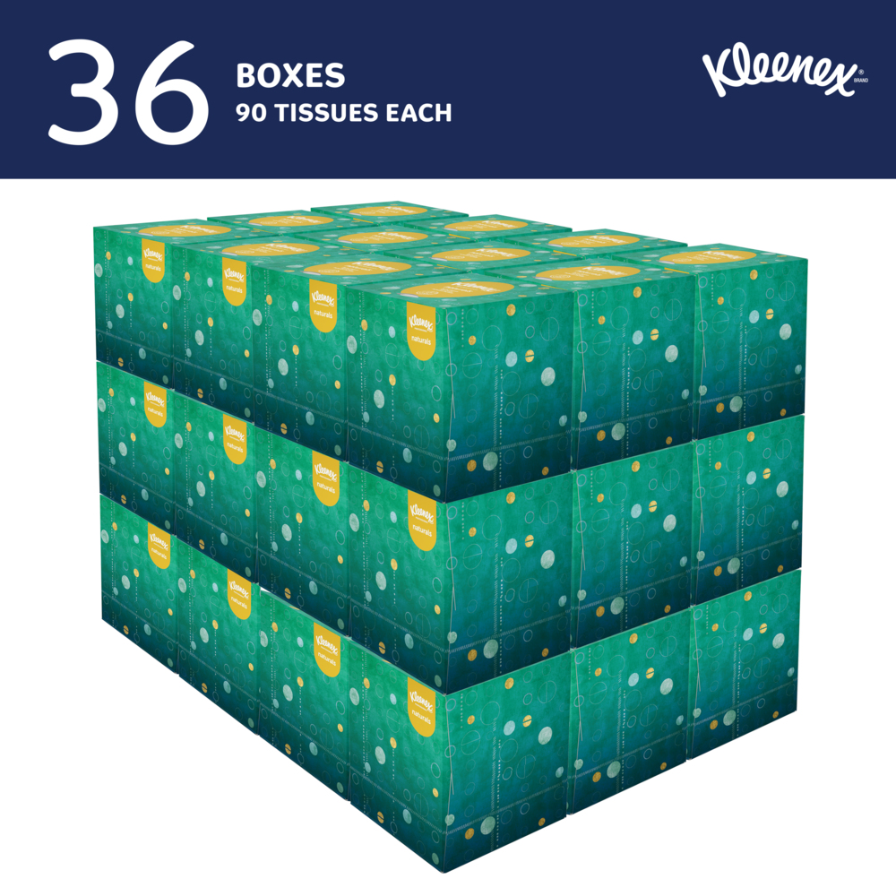 Kleenex® Professional Naturals Facial Tissue (56027), 2-Ply, White, Upright Facial Tissue Cube Boxes for Business (90 Tissues/Box, 36 Boxes/Case, 3,240 Tissues/Case) - 56027