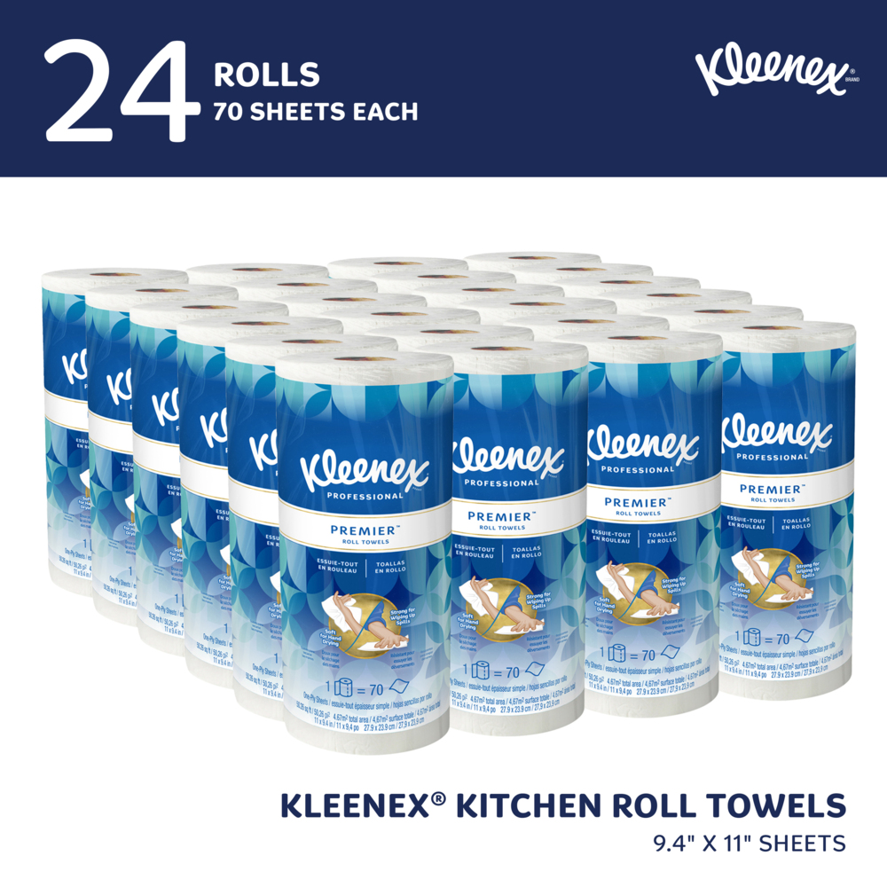 Kleenex® Premier Kitchen Paper Towels (13964), Cloth-Like Softness, White, (24 Rolls/Case, 70 Sheets/Roll, 1,680 Sheets/Case) - 13964