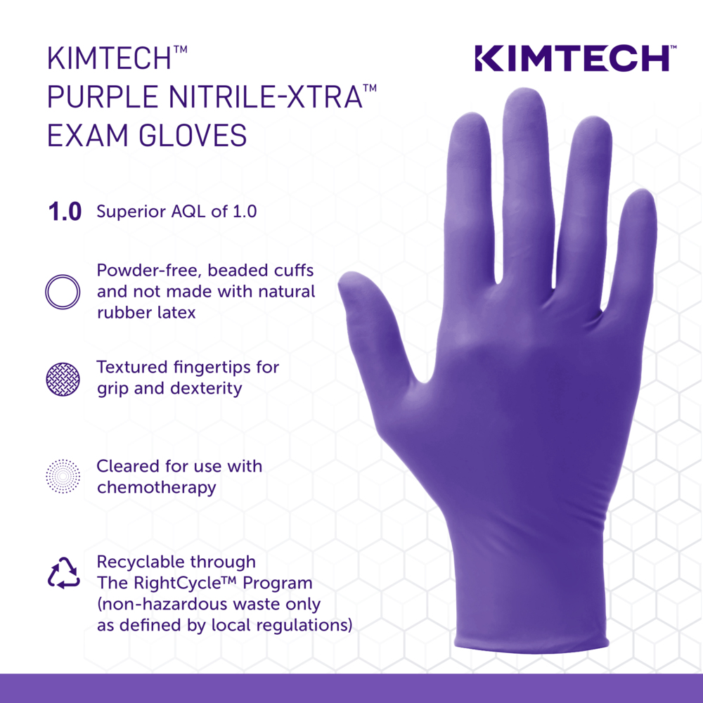 Kimtech™ Purple Nitrile-Xtra™ Exam Gloves (50601), 5.9 Mil, Ambidextrous, 12", S (50 Gloves/Box, 10 Boxes/Case, 500 Gloves/Case) - 50601