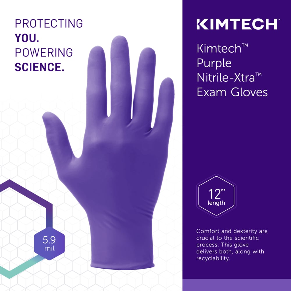 Kimtech™ Purple Nitrile-Xtra™ Exam Gloves (55090), 5.9 Mil, Ambidextrous, 12", XS (50 Gloves/Box, 10 Boxes/Case, 500 Gloves/Case) - 55090