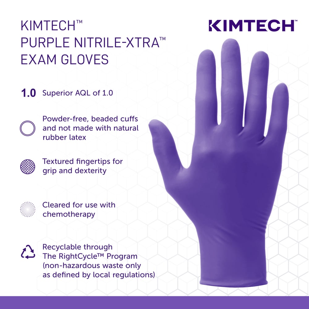 Kimtech™ Purple Nitrile-Xtra™ Exam Gloves (55090), 5.9 Mil, Ambidextrous, 12", XS (50 Gloves/Box, 10 Boxes/Case, 500 Gloves/Case) - 55090