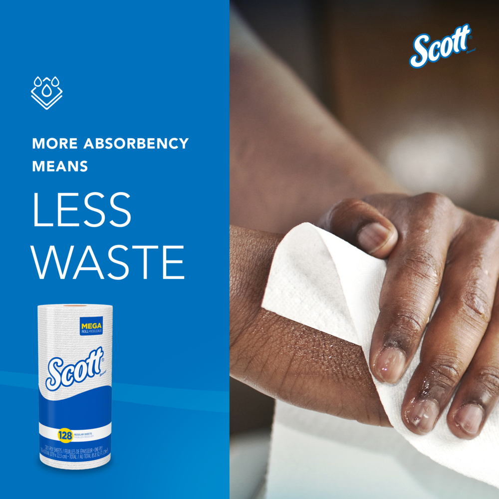 Scott® Kitchen Paper Towels (41482), with Fast-Drying Absorbency Pockets™, White, Perforated Standard Paper Towel Rolls, (20 Rolls/Case, 128 Sheets/Roll, 2,560 Sheets/Case) - 41482