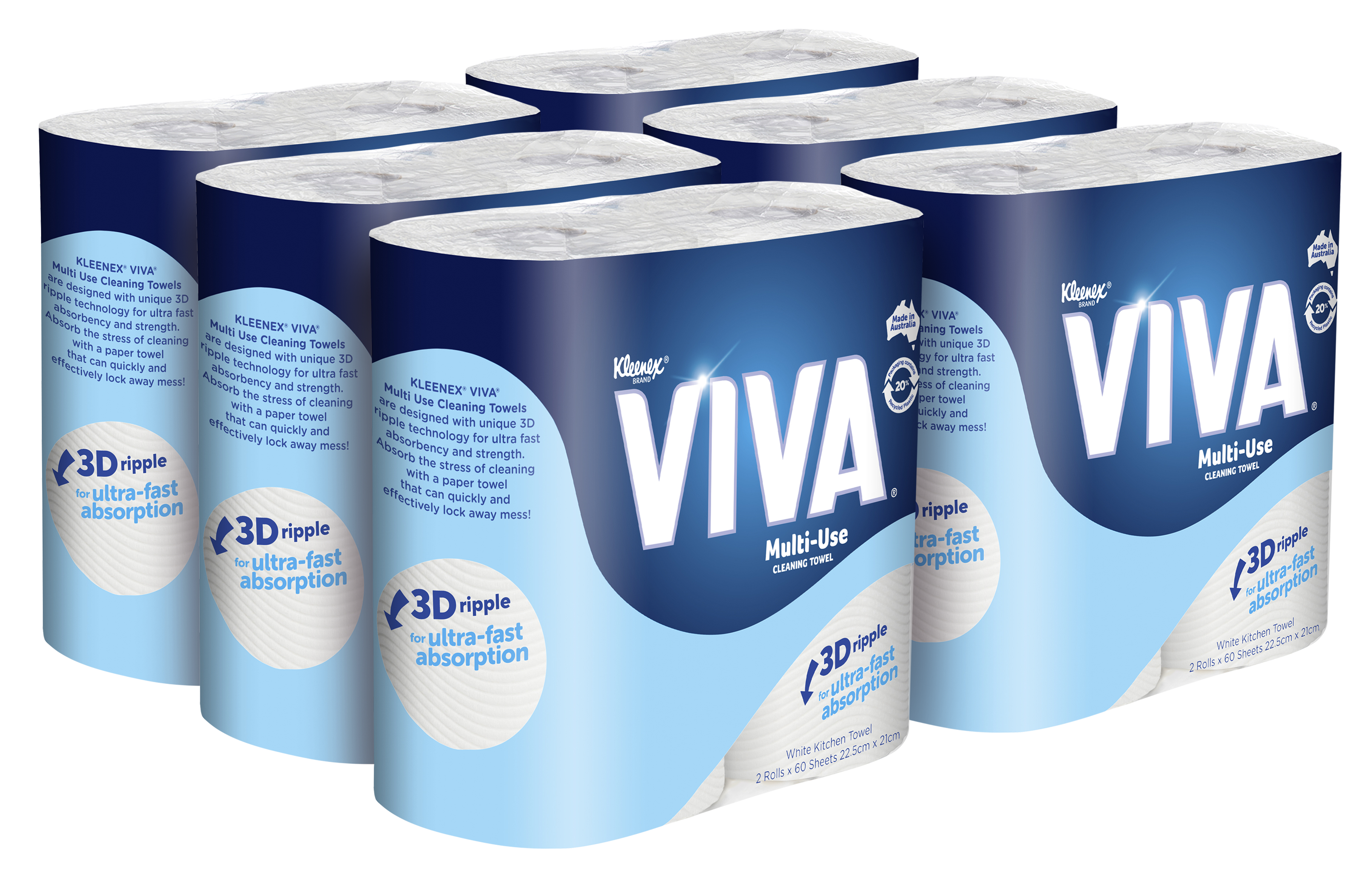 KLEENEX VIVA Kitchen Towel 44301 White Paper Towels 6 Packs Case 120 Sheets Pack 720 Sheets