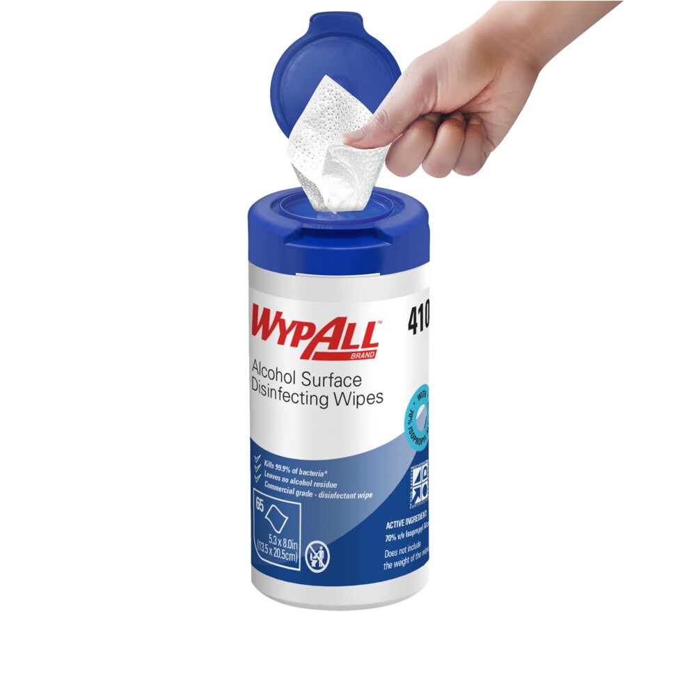 WypAll® Alcohol Surface Disinfecting Wipes 4101 - Pre-Saturated Antibacterial Wipes – 12 Canisters x 65 Disinfectant Wipes (780 Total) - S062737949