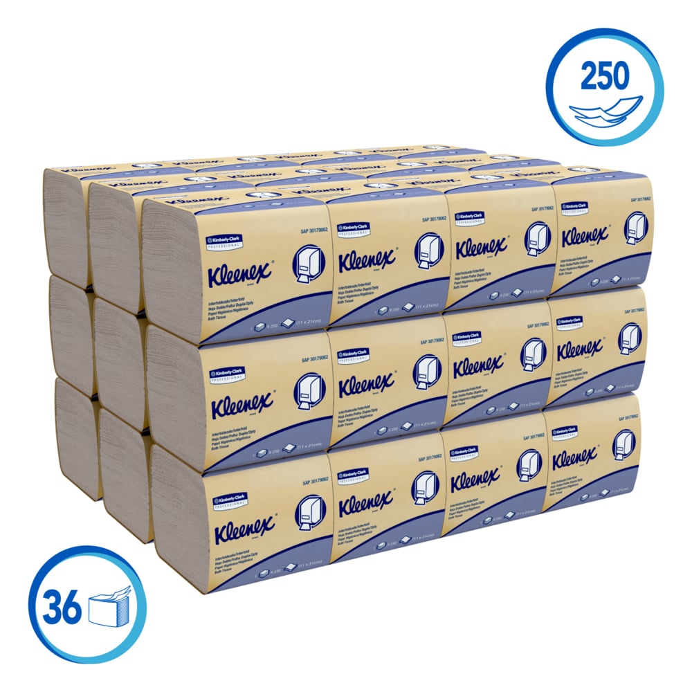 Kleenex® Papel Higiénico Intercalado 30179062 - Hoja Doble - 250 Hojas/Paquete, 36 Paquetes/Caja - S050068255