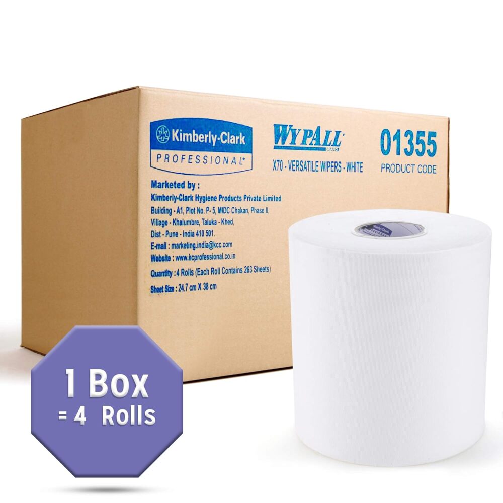 WypAll® X70 Versatile Extended Use Wiper Roll (1355), White, 4 Rolls / Case, 100m / Roll (400m) - S050064479