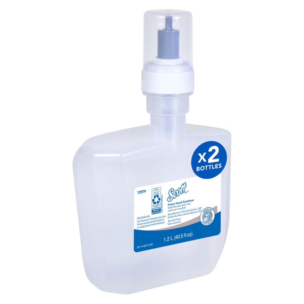 Scott® Foam Hand Sanitizer (12979), 1.2 L Automatic Refills, Clear, No Fragrance Added, (2 Bottles/Case) - 12979