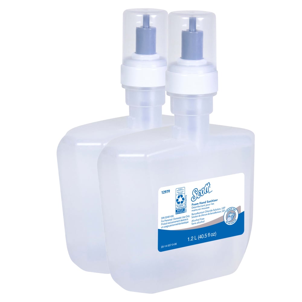 Scott® Foam Hand Sanitizer (12979), 1.2 L Automatic Refills, Clear, No Fragrance Added, (2 Bottles/Case) - 12979