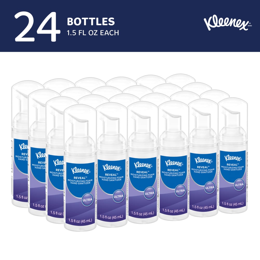 Kleenex® Reveal™ Ultra Moisturizing Foam Hand Sanitizer (34604), 1.5 oz. Pump Bottles, Clear, No Fragrance Added, NSF E-3 Rated, (24 Bottles/Case) - 34604