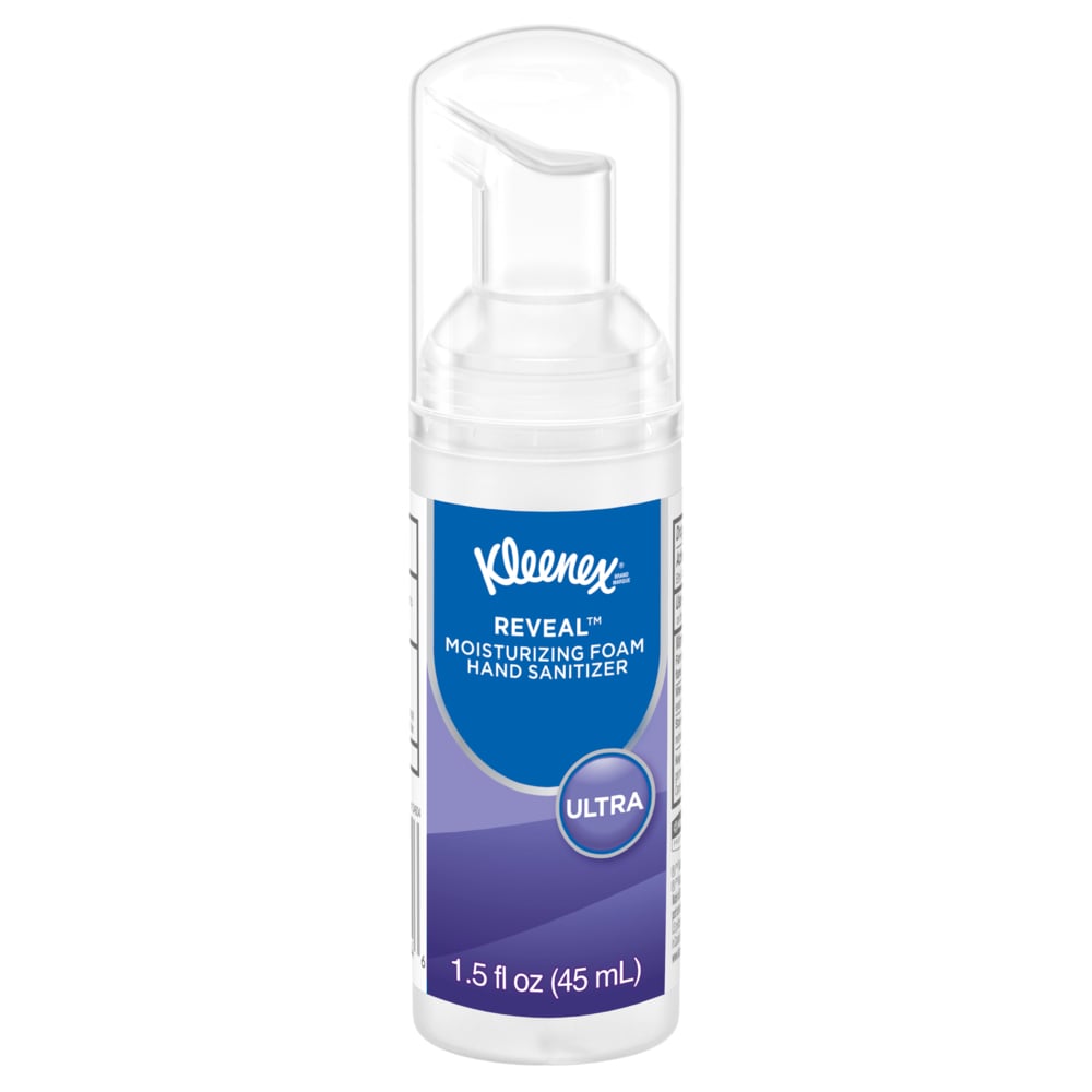 Kleenex® Reveal™ Ultra Moisturizing Foam Hand Sanitizer (34604), 1.5 oz. Pump Bottles, Clear, No Fragrance Added, NSF E-3 Rated, (24 Bottles/Case) - 34604