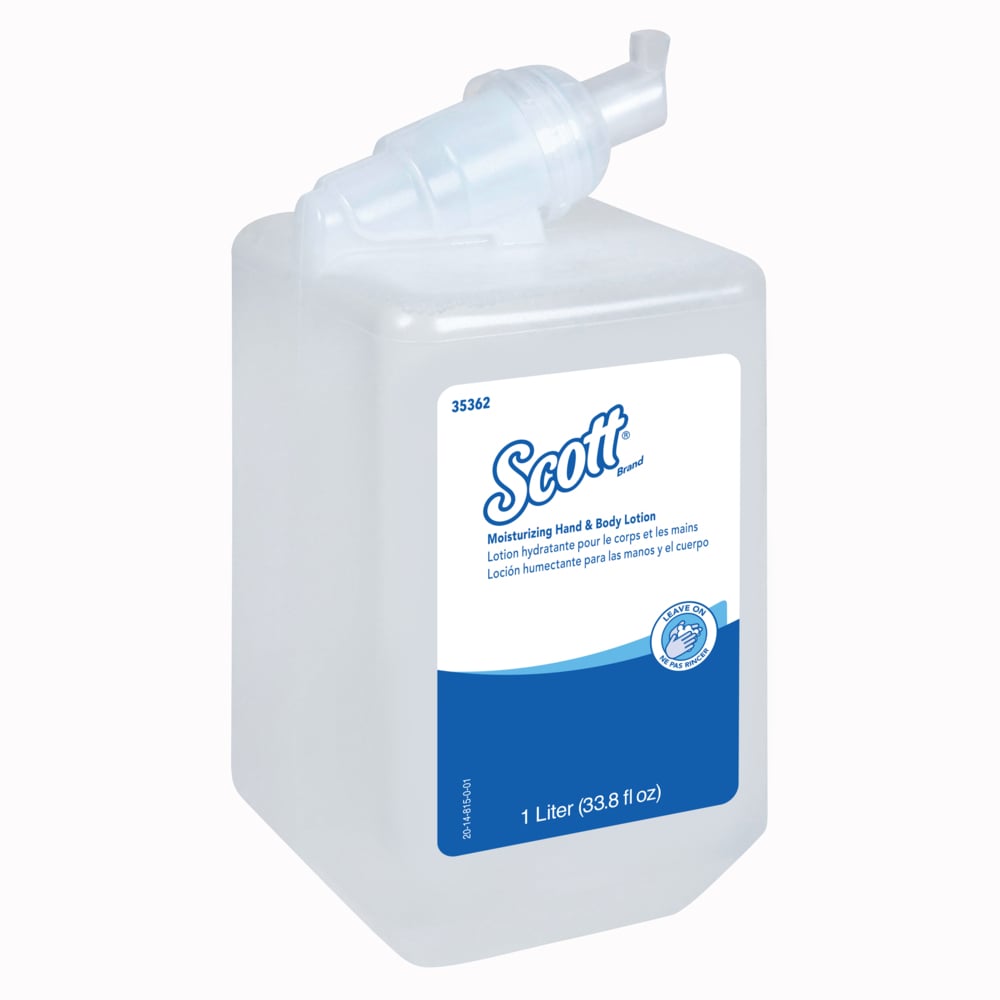 Lotion hydratante pour les mains et le corps Scott® (35362), blanche, parfum frais, bouteilles de 1 l, 6 bouteilles/caisse - 35362