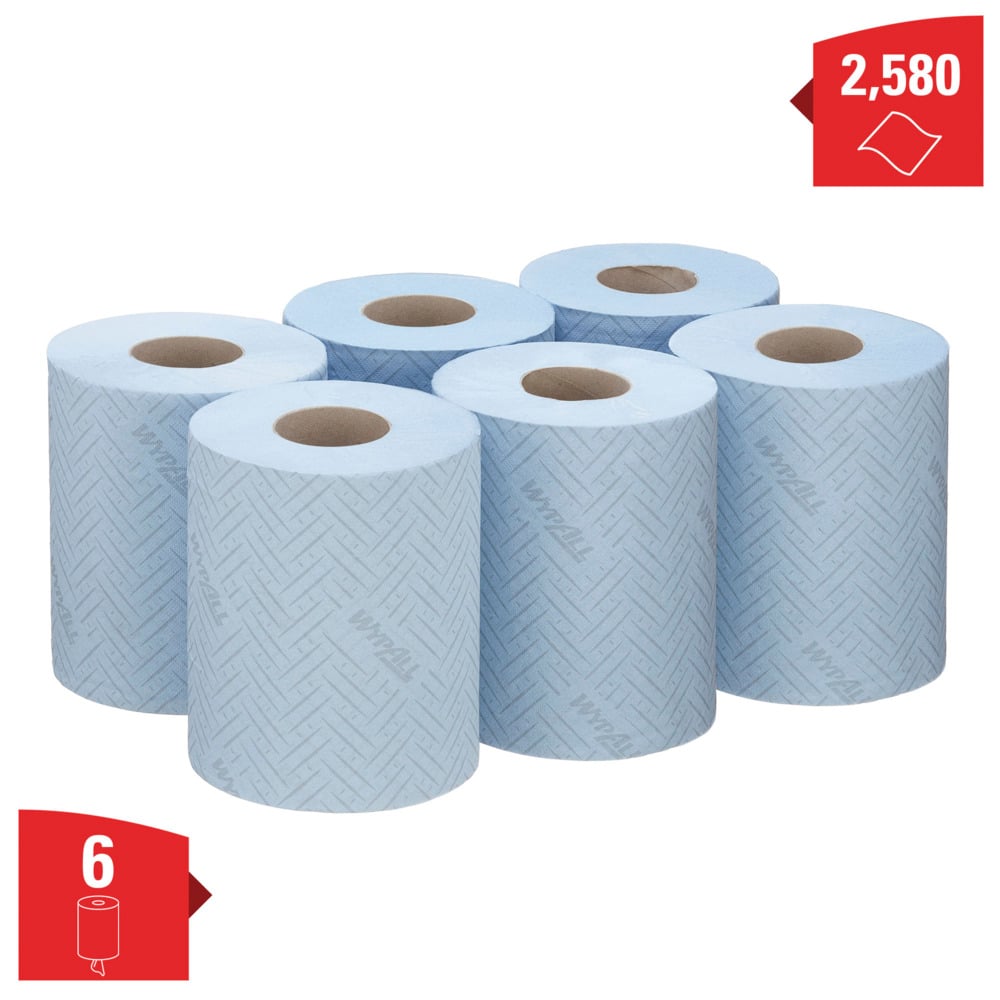 Essuyeurs pour nettoyage moyen WypAll® L20 General Clean™ 7260 - Rouleaux à dévidage central 2 épaisseurs - 6 rouleaux bleus × 550 essuyeurs en papier (3 300 au total) - 7260