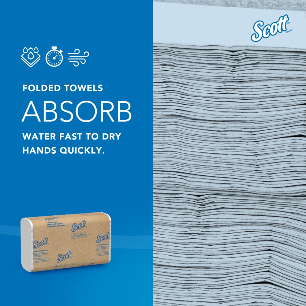 Scott® Essential C-Fold Paper Towels (01510), with Fast-Drying Absorbency Pockets™, White, (12 Packs/Case, 200 Sheets/Pack, 2,400 Sheets/Case) - 01510