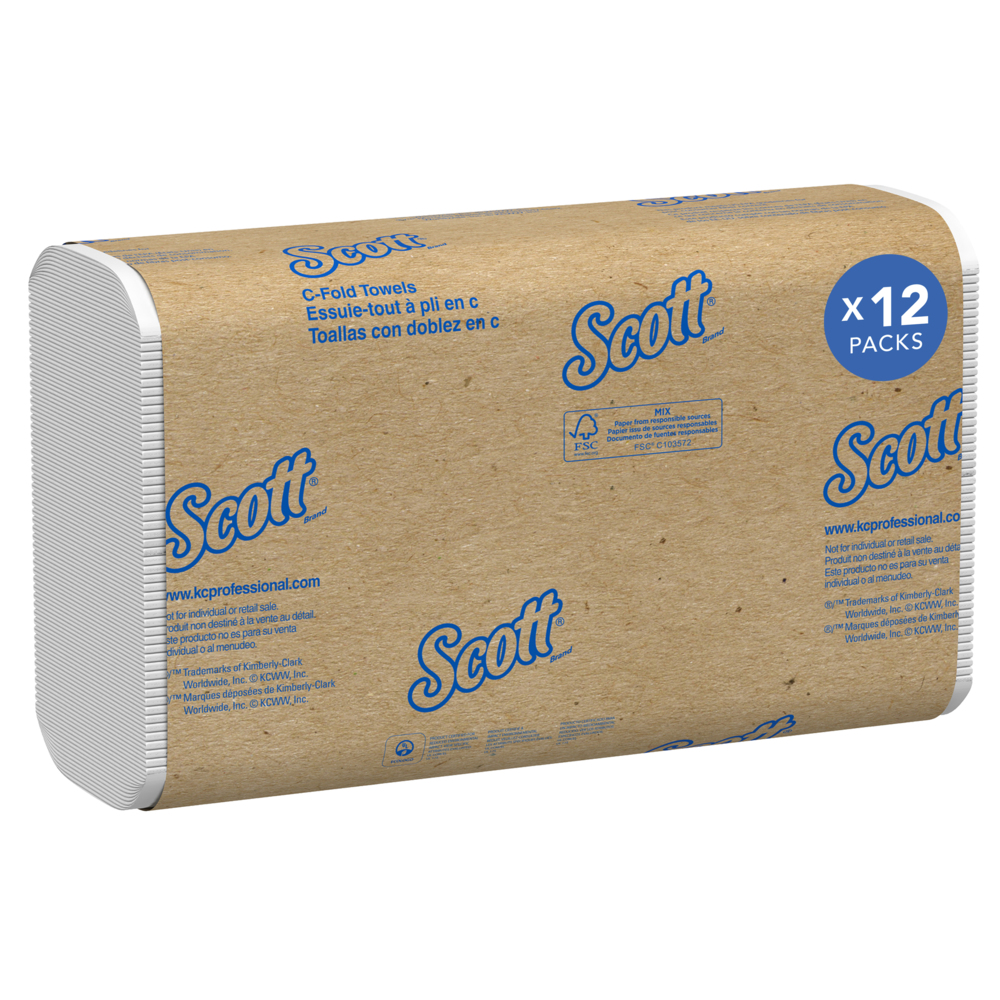 Scott® Essential C-Fold Paper Towels (01510), with Fast-Drying Absorbency Pockets™, White, (12 Packs/Case, 200 Sheets/Pack, 2,400 Sheets/Case)