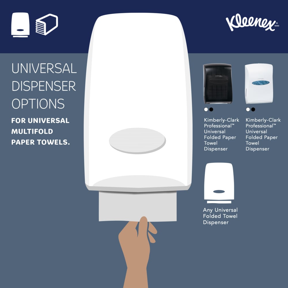 Kleenex® Multifold Paper Towels (02046), 1-Ply, 9.2" x 9.4" sheets, White, (150 Sheets/Pack, 8 Packs/Case, 1,200 Sheets/Case) - 02046