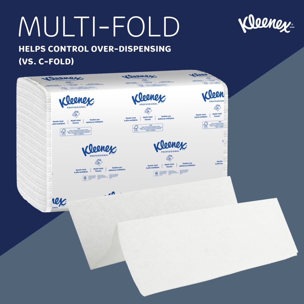 Kleenex® Multifold Paper Towels (02046), 1-Ply, 9.2" x 9.4" sheets, White, (150 Sheets/Pack, 8 Packs/Case, 1,200 Sheets/Case) - 02046