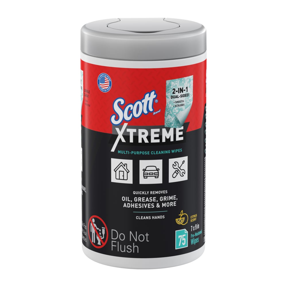 Scott® Xtreme Multi-Purpose Cleaning Wipes (54591), Heavy Duty Textured Extreme Cleaning Wipes with Citrus Scent, 9"x7" sheets (6 Canisters/Case, 75 Sheets/Canister, 450 Sheets/Case) - 54591