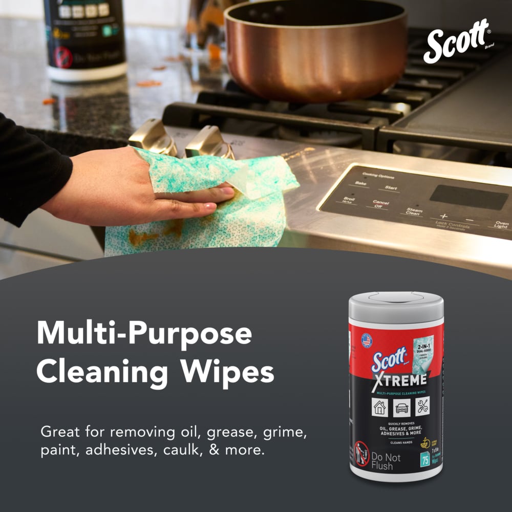 Scott® Xtreme Multi-Purpose Cleaning Wipes (54591), Heavy Duty Textured Extreme Cleaning Wipes with Citrus Scent, 9"x7" sheets (6 Canisters/Case, 75 Sheets/Canister, 450 Sheets/Case) - 54591