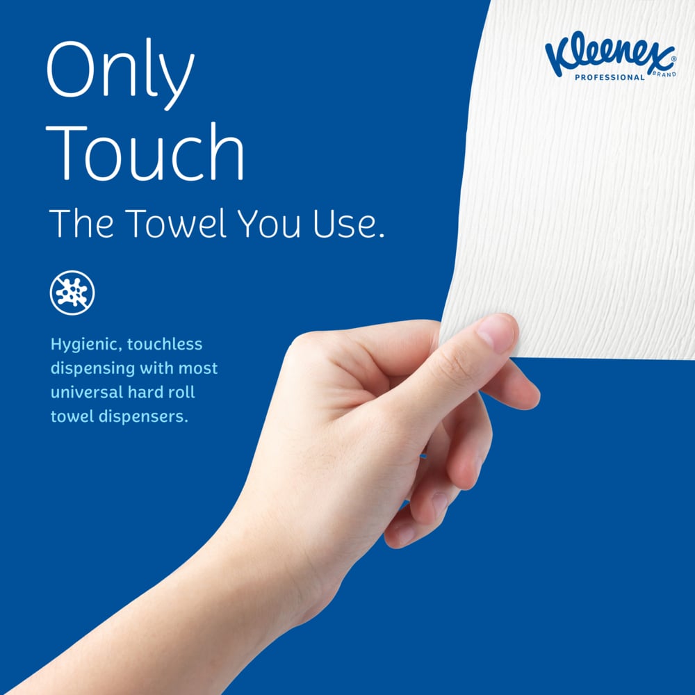 Kleenex® Universal Hard Roll Paper Towels (01080), 1.5" Core, with Premium Absorbency Pockets™, White, (12 Rolls/Case, 425'/Roll, 5,100'/Case) - 01080