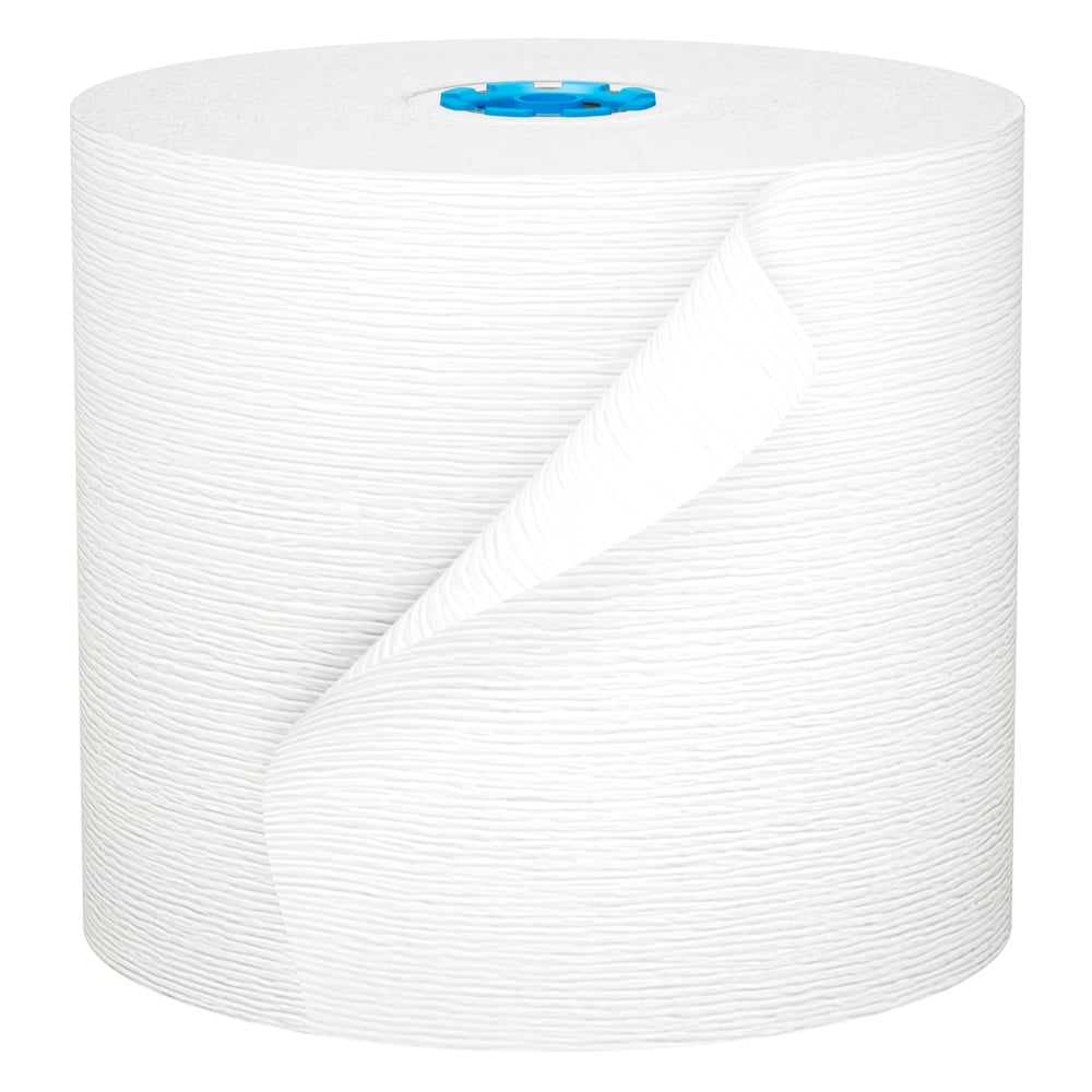 Essuie-mains en rouleau Kleenex® (25637) avec technologie Premium Absorbency Pockets™, pour les distributrices avec mandrin bleu, blancs (700 pi/rouleau, 6 rouleaux/caisse, 4 200 pi/caisse) - 25637