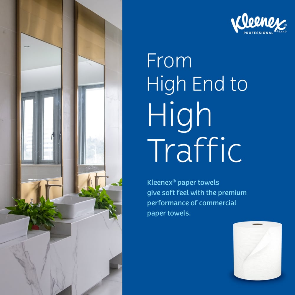 Kleenex® Universal Hard Roll Paper Towels (50606), 1.75" Core, with Premium Absorbency Pockets™, White, (600'/Roll, 6 Rolls/Case, 3,600'/Case) - 50606