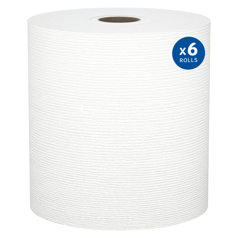 Essuie-mains en rouleau Kleenex® (50606) avec technologie Premium Absorbency Pockets™, mandrin de 4,45 cm (1,75 po), blancs (600 pi/rouleau, 6 rouleaux/caisse, 3 600 pi/caisse)