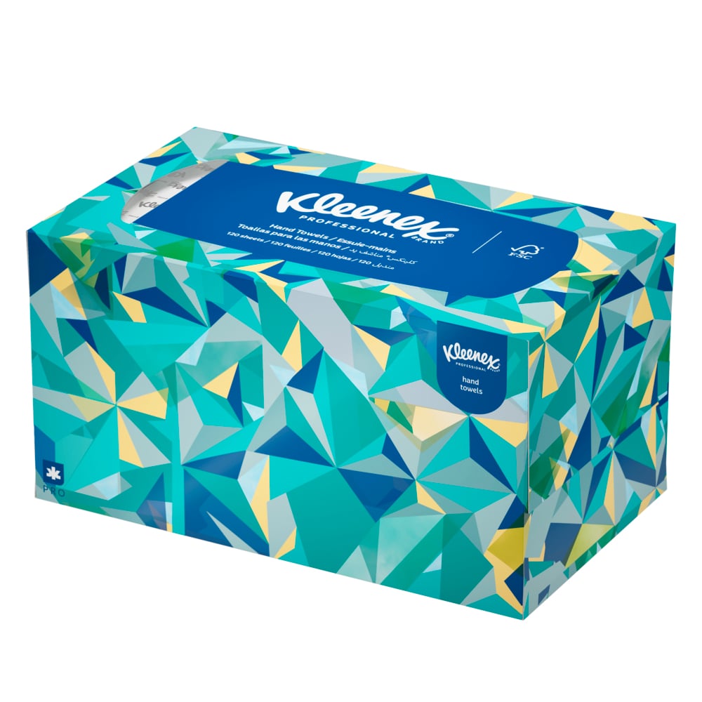 Kleenex® Hand Towels (01701), with Premium Absorbency Pockets™, Pop-Up Box, White, (18 Boxes/Case, 120 Sheets/Box, 2,160 Sheets/Case) - 01701