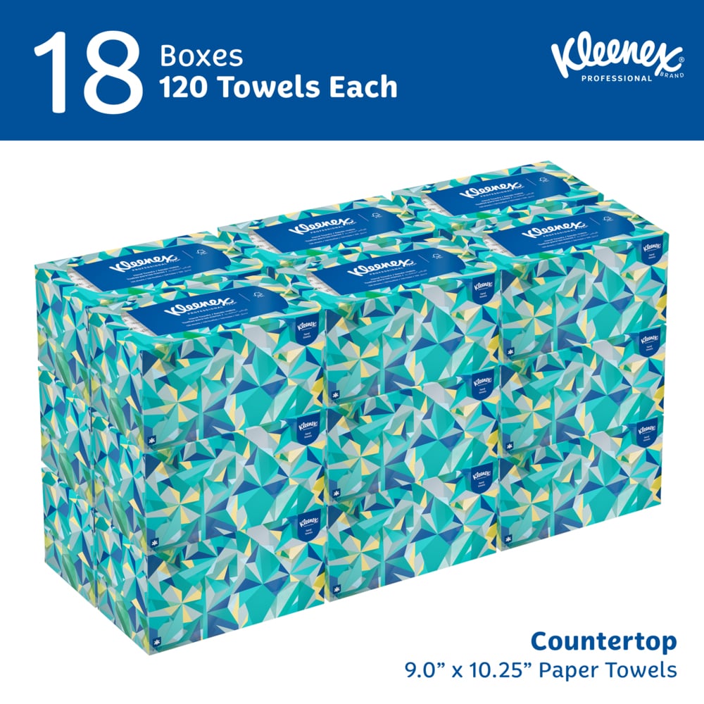 Kleenex® Hand Towels (01701), with Premium Absorbency Pockets™, Pop-Up Box, White, (18 Boxes/Case, 120 Sheets/Box, 2,160 Sheets/Case) - 01701