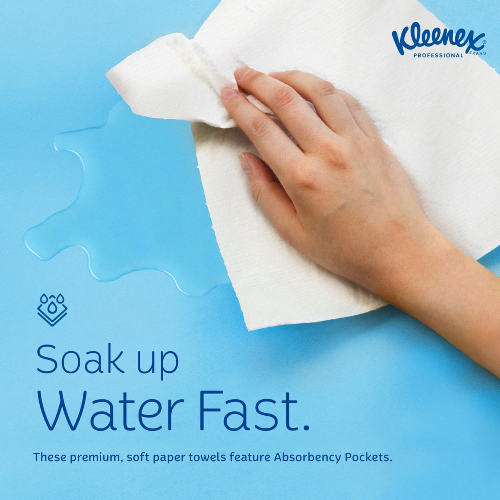 Kleenex® Hand Towels (01701), with Premium Absorbency Pockets™, Pop-Up Box, White, (18 Boxes/Case, 120 Sheets/Box, 2,160 Sheets/Case) - 01701