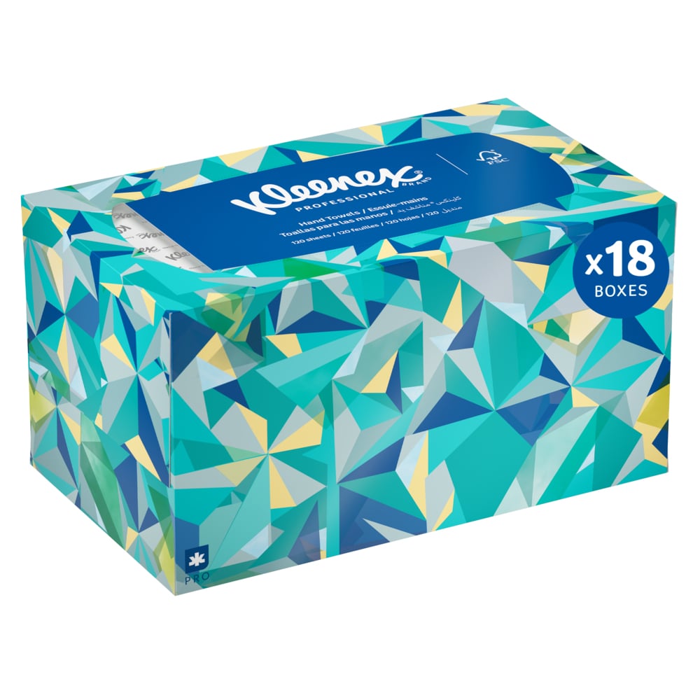 Kleenex® Hand Towels (01701), with Premium Absorbency Pockets™, Pop-Up Box, White, (18 Boxes/Case, 120 Sheets/Box, 2,160 Sheets/Case) - 01701