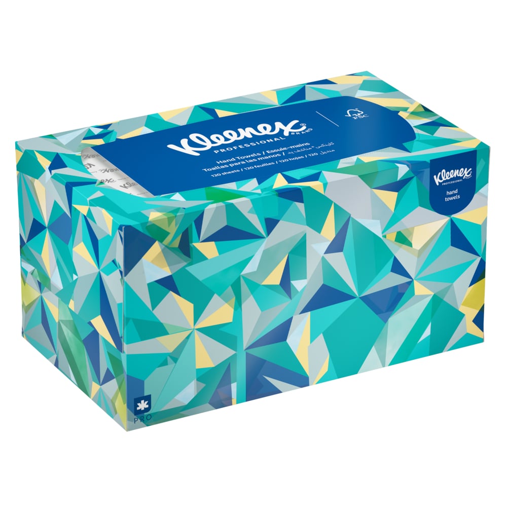 Kleenex® Hand Towels (01701), with Premium Absorbency Pockets™, Pop-Up Box, White, (18 Boxes/Case, 120 Sheets/Box, 2,160 Sheets/Case) - 01701