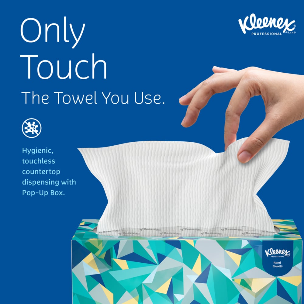 Kleenex® Hand Towels (01701), with Premium Absorbency Pockets™, Pop-Up Box, White, (18 Boxes/Case, 120 Sheets/Box, 2,160 Sheets/Case) - 01701