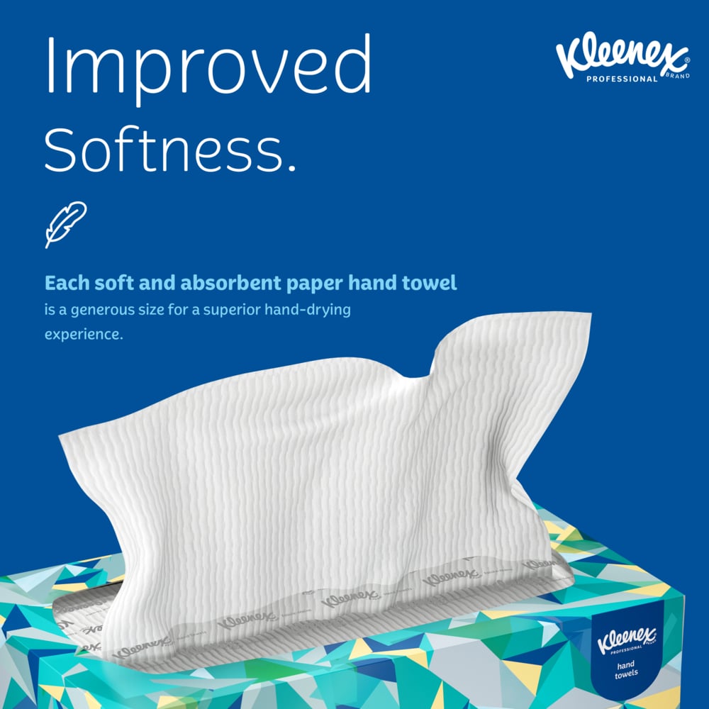 Kleenex® Hand Towels (01701), with Premium Absorbency Pockets™, Pop-Up Box, White, (18 Boxes/Case, 120 Sheets/Box, 2,160 Sheets/Case) - 01701