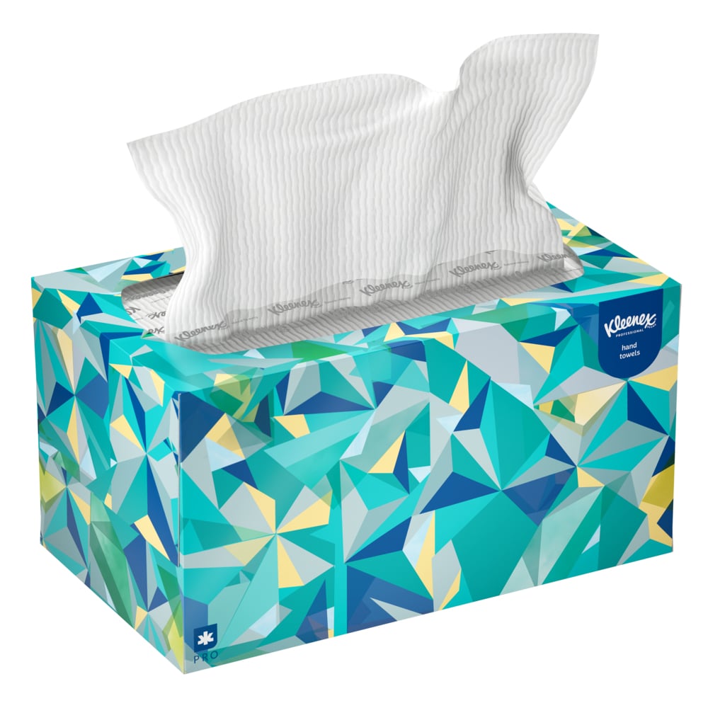 Kleenex® Hand Towels (01701), with Premium Absorbency Pockets™, Pop-Up Box, White, (18 Boxes/Case, 120 Sheets/Box, 2,160 Sheets/Case) - 01701