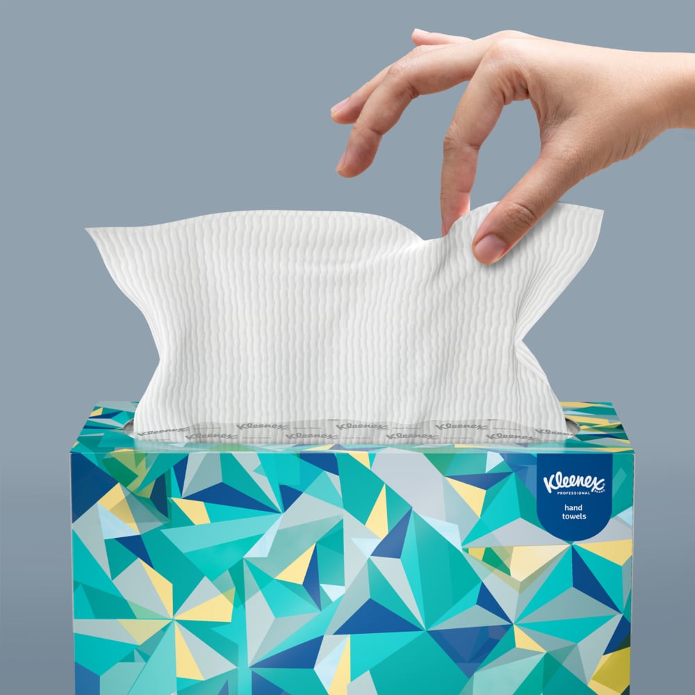 Kleenex® Hand Towels (01701), with Premium Absorbency Pockets™, Pop-Up Box, White, (18 Boxes/Case, 120 Sheets/Box, 2,160 Sheets/Case) - 01701